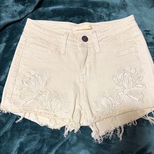 Daytrip Beige Floral Embroidered High Waist Shorts
